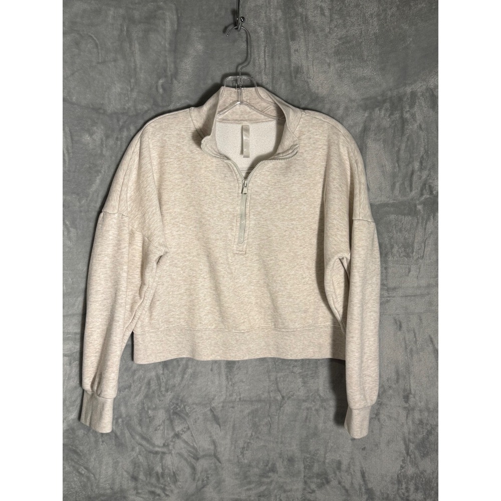 Fabletics Womens M Oatmeal Quarter Zip Cropped Sweatshirt Fleece
Pullover